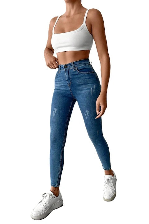 Blugi Skinny Jeans Dama, Cu Talie Inalta Si Design Simplu