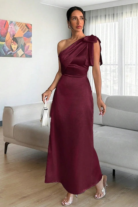 Rochie Dama, Eleganta, Din Satin, Pe Un Umar