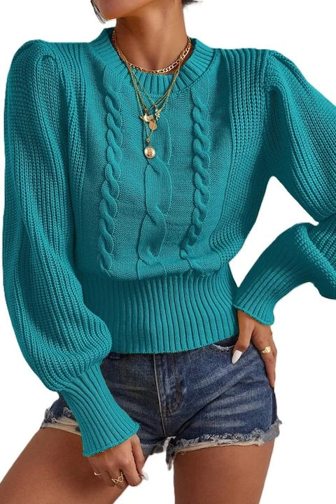 Pulover Dama, Tricotat, Casual, Cu Maneci Lanterne