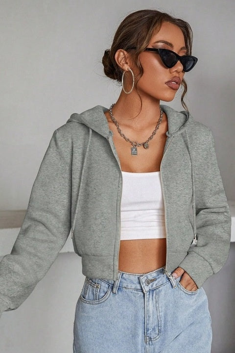 Hanorac Dama, Scurt Cu Fermoar Si Snur