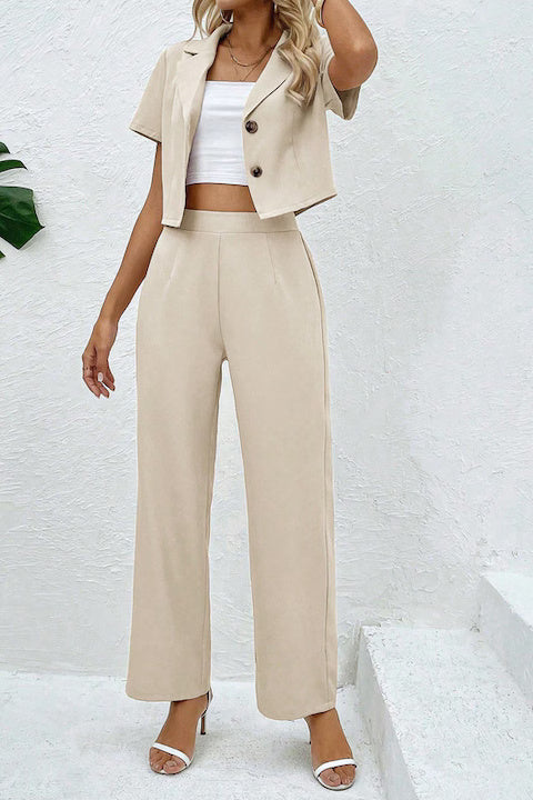 Costum Dama, Sacou Cu Maneci Scurte Si Pantaloni