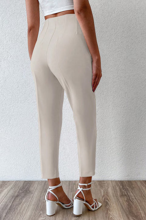 Pantaloni Dama Cu Talie Inalta Si Croiala Cropped