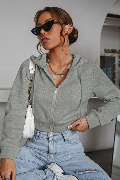 Hanorac Dama, Scurt Cu Fermoar Si Snur