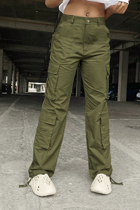 Pantaloni Dama, Talie Inalta, Cargo, Stil Y2K, Multiple Buzunare