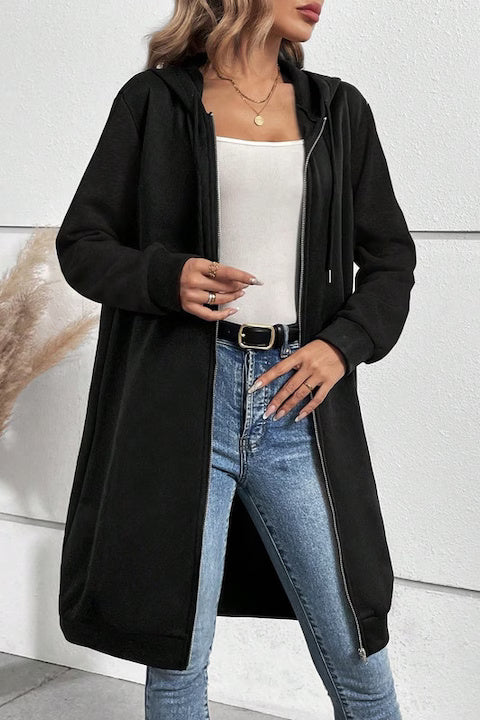 Hanorac Dama, Lung, Cu Fermoar Si Snur