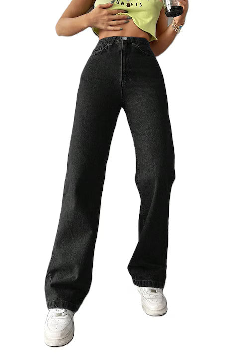 Blugi Dama, Croiala Mom Fit Si Culoare Solida