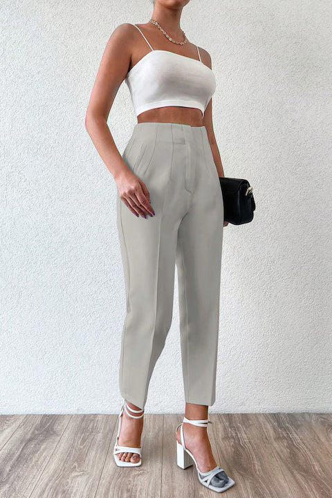 Pantaloni Dama Cu Talie Inalta Si Croiala Cropped