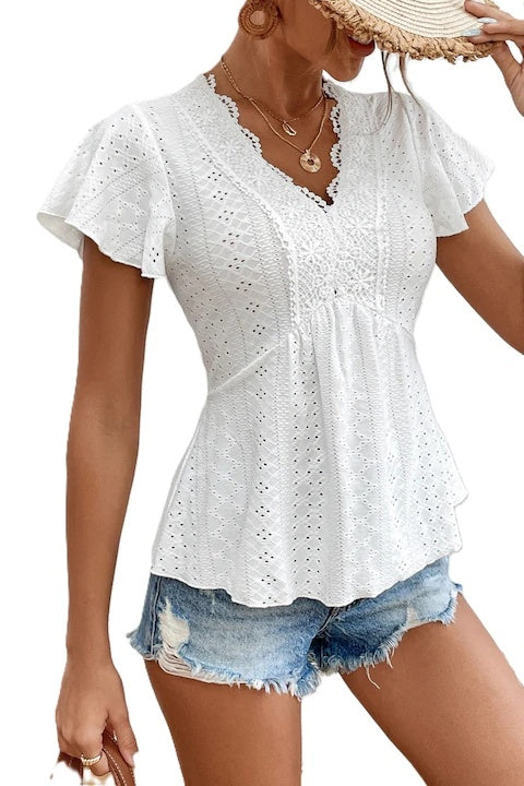 Bluza Dama, Frenchy Cu Broderie Si Dantela In Contrast