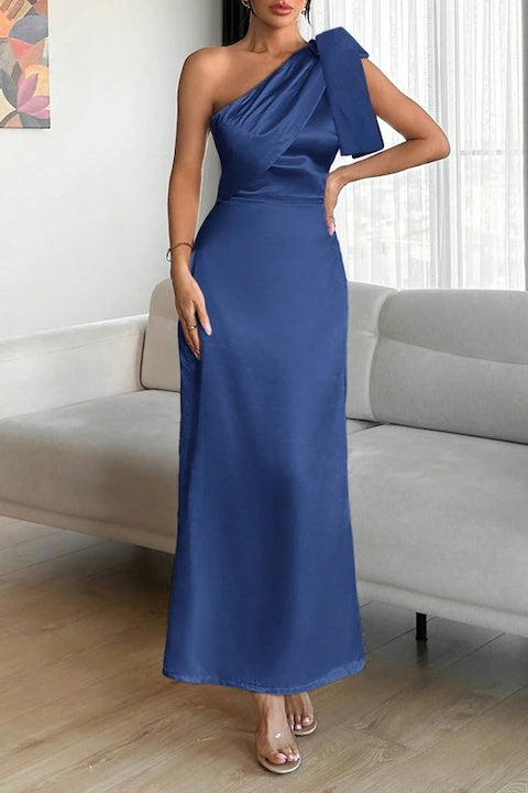 Rochie Dama, Eleganta, Din Satin, Pe Un Umar