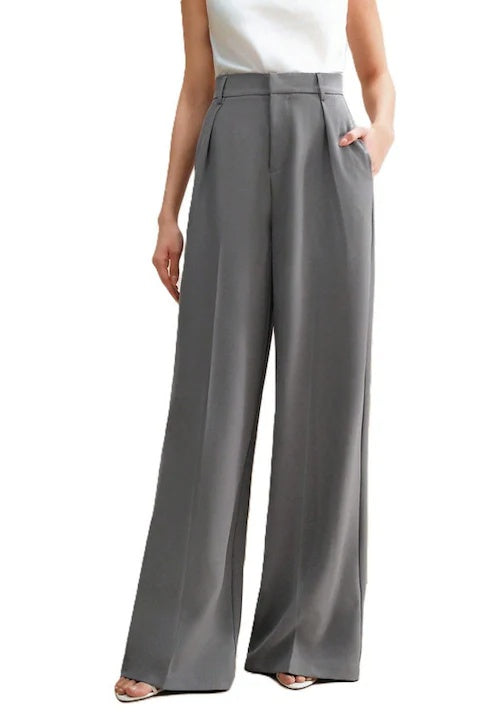 Pantaloni Dama, Drepti, Cu Talie Inalta Si Plisati