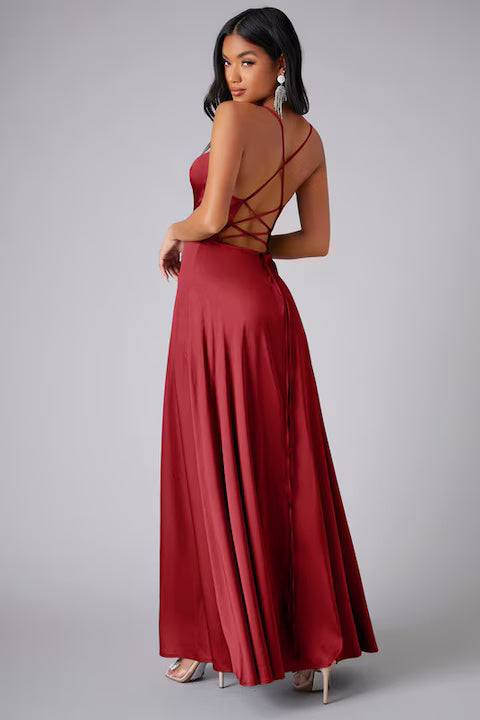 Rochie Dama, Satin, Eleganta, Cu Bretele Incrucisate