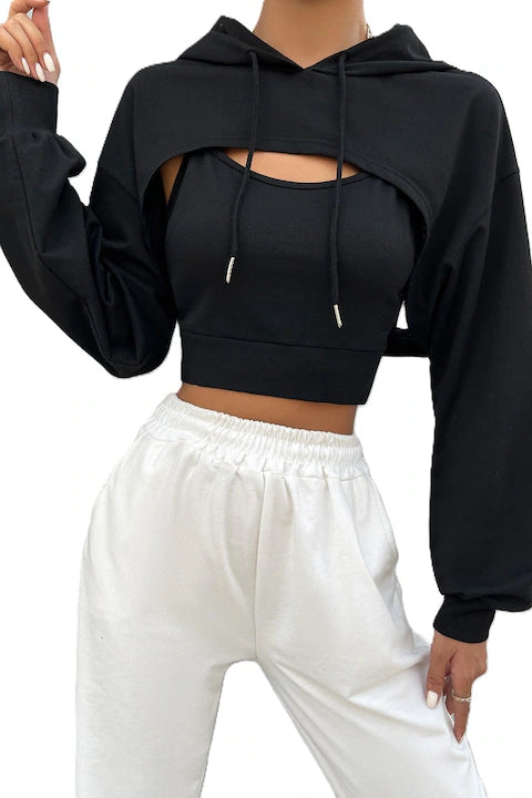 Set Hanorac Si Maieu Dama, Cropped, Cu Umeri Cazuti Pentru Femei