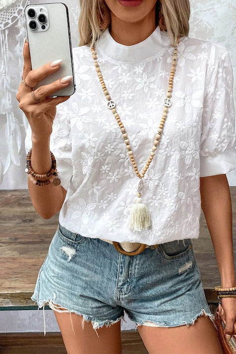 Bluza Dama, Casual, Cu Imprimeu Floral, Guler Drept Si Maneci Scurte