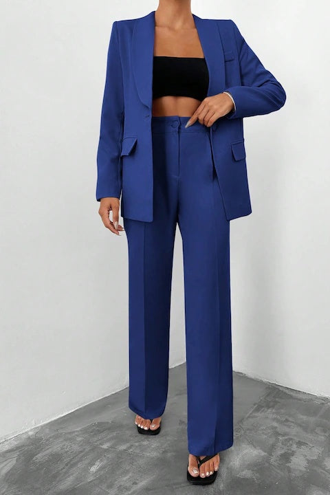 Costum Elegant Dama, Din Doua Piese, Sacou Cu Guler Sal Si Pantaloni Talie Inalta