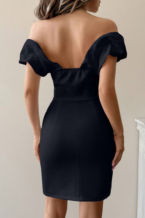 Rochie Dama, Medie, Eleganta, Fara Umeri, Cu Volane