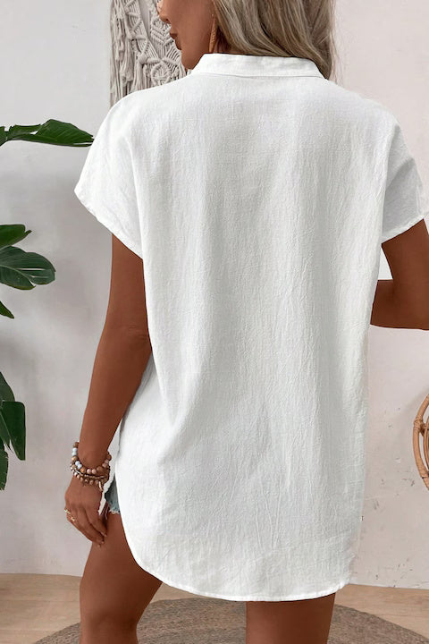 Bluza Dama, Casual, Texturata, Maneci Simple Tip Fluture Si Guler Cu Decupaj