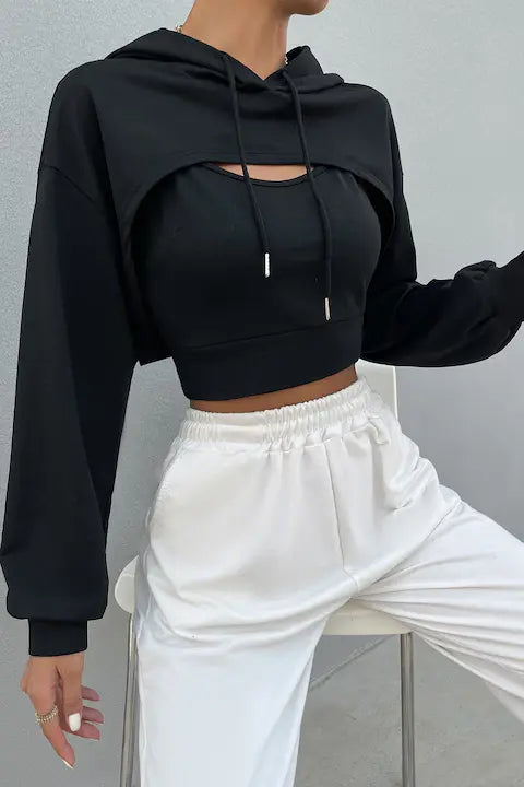 Set Hanorac Si Maieu Dama, Cropped, Cu Umeri Cazuti Pentru Femei