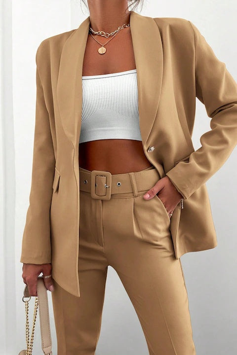 Costum Elegant Dama, Cu Sacou Cu Un Singur Nasture & Pantaloni