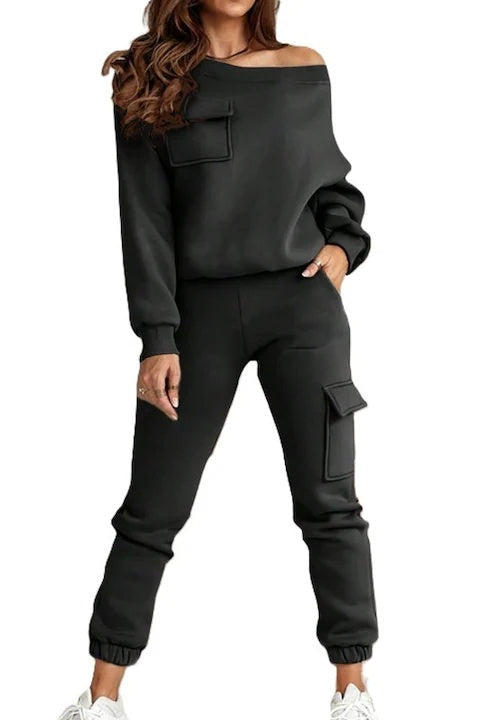 Trening Dama, Clasic, Hanorac Cazuta Pe Umar Si Pantaloni De Trening