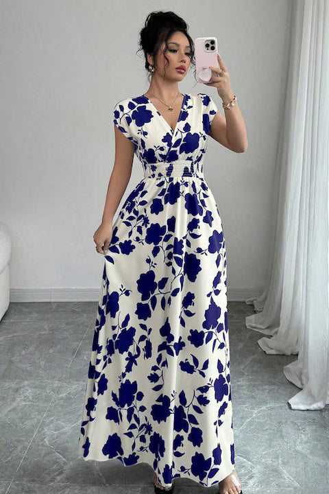 Rochie Dama, Lunga, Design Floral, Decolteu In V