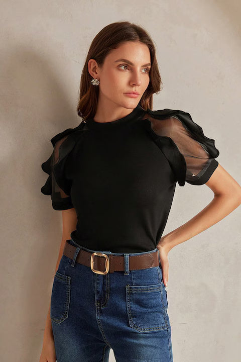 Tricou Dama, Elegant, Cu Maneca Scurta Si Volane