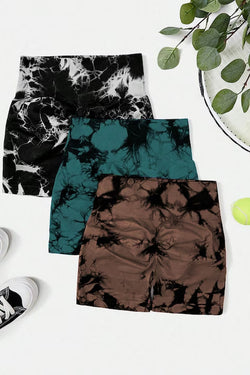 Set 3 Colanti Fitness Scurti Unici, Tye-Die, Fara Cusaturi