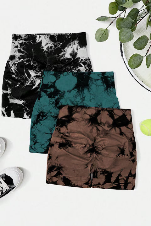 Set 3 Colanti Fitness Scurti Unici, Tye-Die, Fara Cusaturi