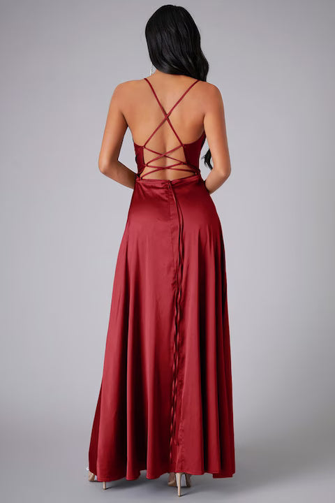 Rochie Dama, Satin, Eleganta, Cu Bretele Incrucisate