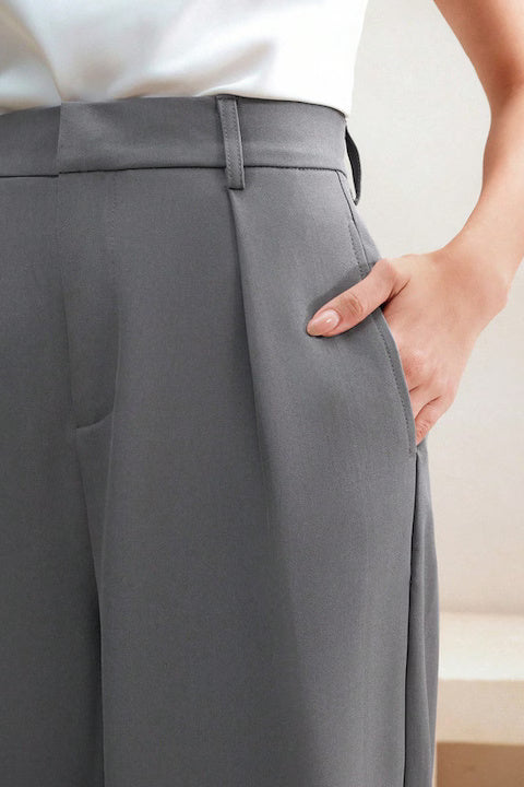 Pantaloni Dama, Drepti, Cu Talie Inalta Si Plisati