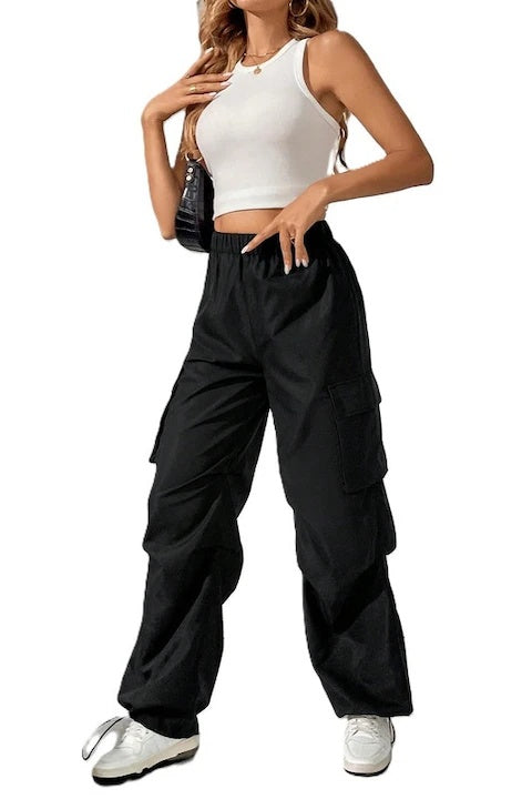 Pantaloni Dama, Tip Cargo Cu Buzunare Si Talie Elastica