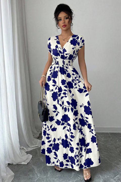 Rochie Dama, Lunga, Design Floral, Decolteu In V