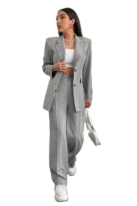 Costum Dama, 2 Piese , Sacou Cu Maneci Lungi Si Pantaloni Talie Inalta