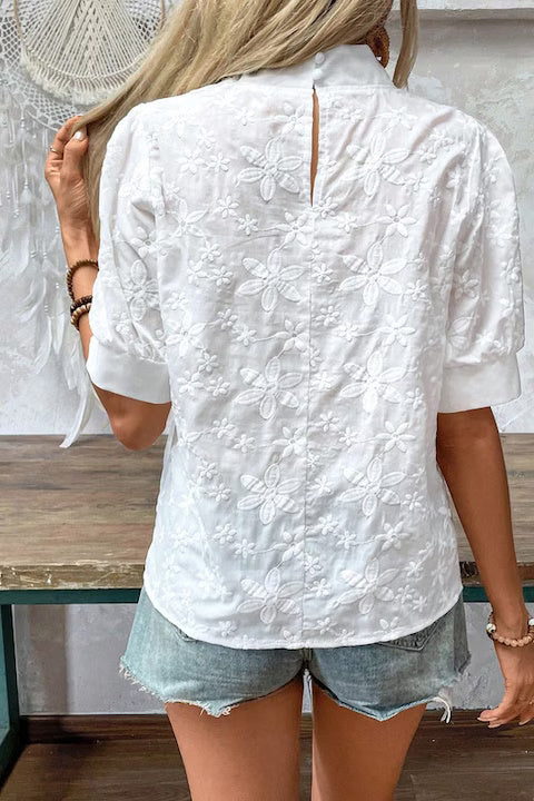 Bluza Dama, Casual, Cu Imprimeu Floral, Guler Drept Si Maneci Scurte