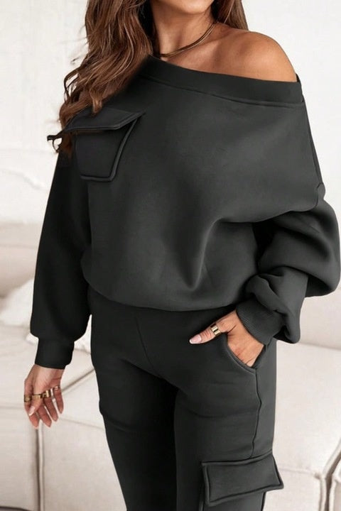 Trening Dama, Clasic, Hanorac Cazuta Pe Umar Si Pantaloni De Trening