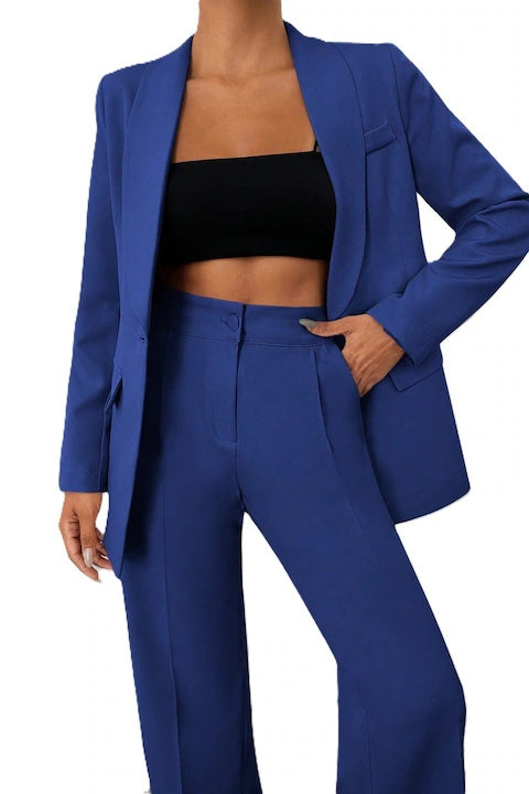 Costum Elegant Dama, Din Doua Piese, Sacou Cu Guler Sal Si Pantaloni Talie Inalta