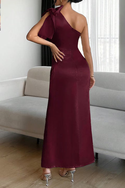 Rochie Dama, Eleganta, Din Satin, Pe Un Umar