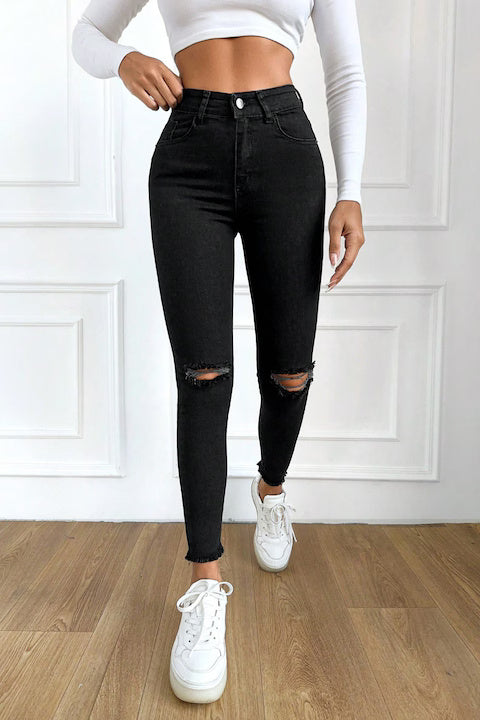 Blugi Skinny Jeans Dama, Rupti, Cu Talie Inalta