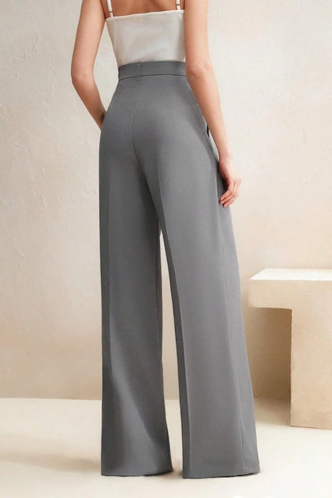 Pantaloni Dama, Drepti, Cu Talie Inalta Si Plisati