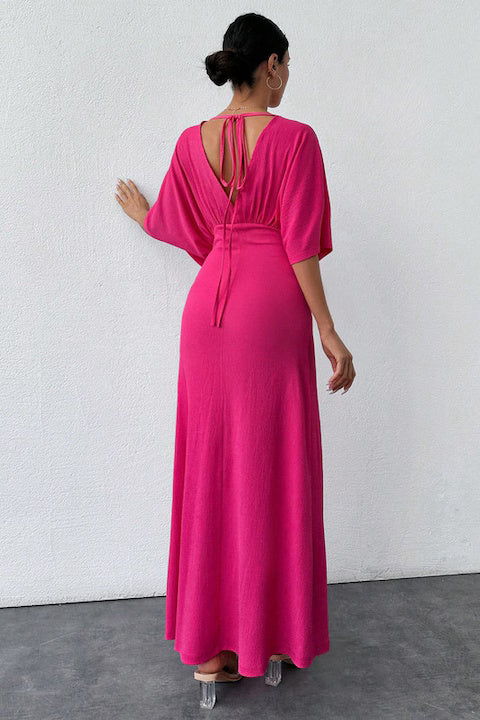 Rochie Dama, Lunga, Decolteu In V Si Maneci Liliac