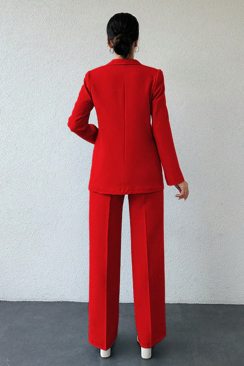 Costum Dama, Sacou Cu Guler Sal, Maneci Lungi Si Pantaloni Talie Inalta