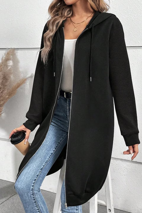 Hanorac Dama, Lung, Cu Fermoar Si Snur