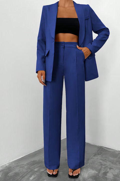 Costum Elegant Dama, Din Doua Piese, Sacou Cu Guler Sal Si Pantaloni Talie Inalta