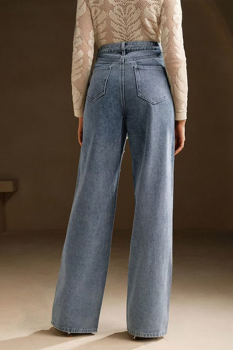 Blugi Dama, Croiala Lejera, Talie Inalta, Cu Decoratii Din Perle