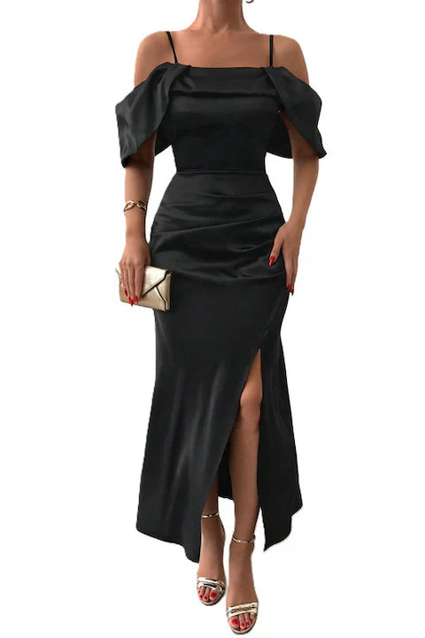 Rochie Dama, Lunga, Satin, Cu Bretele Subtiri