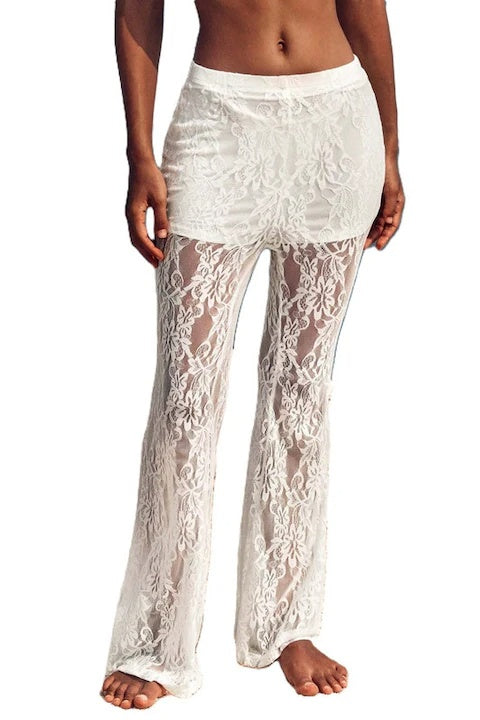 Pantaloni Dama, Din Dantela, Talie Inalta, Croiala Regular Fit