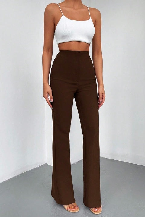 Pantaloni Eleganti Dama, Cu Talie Inalta Si Picior Drept, In Culoare Solida
