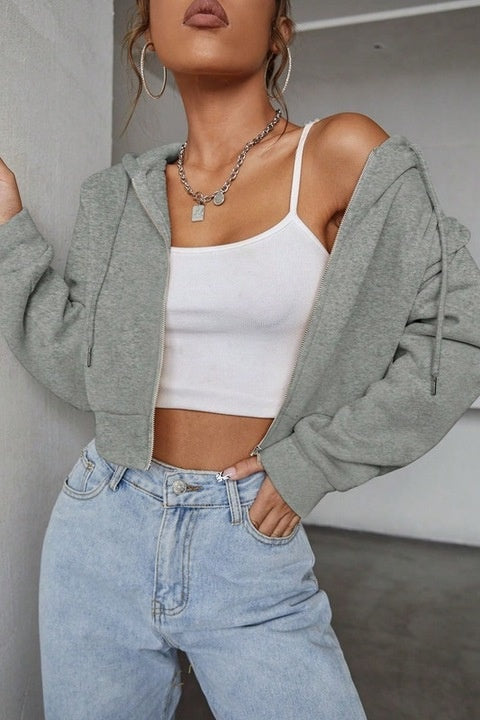 Hanorac Dama, Scurt Cu Fermoar Si Snur