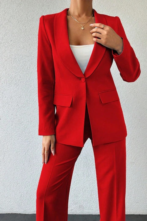 Costum Dama, Sacou Cu Guler Sal, Maneci Lungi Si Pantaloni Talie Inalta