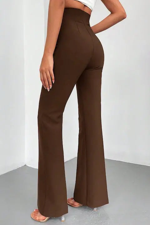 Pantaloni Eleganti Dama, Cu Talie Inalta Si Picior Drept, In Culoare Solida